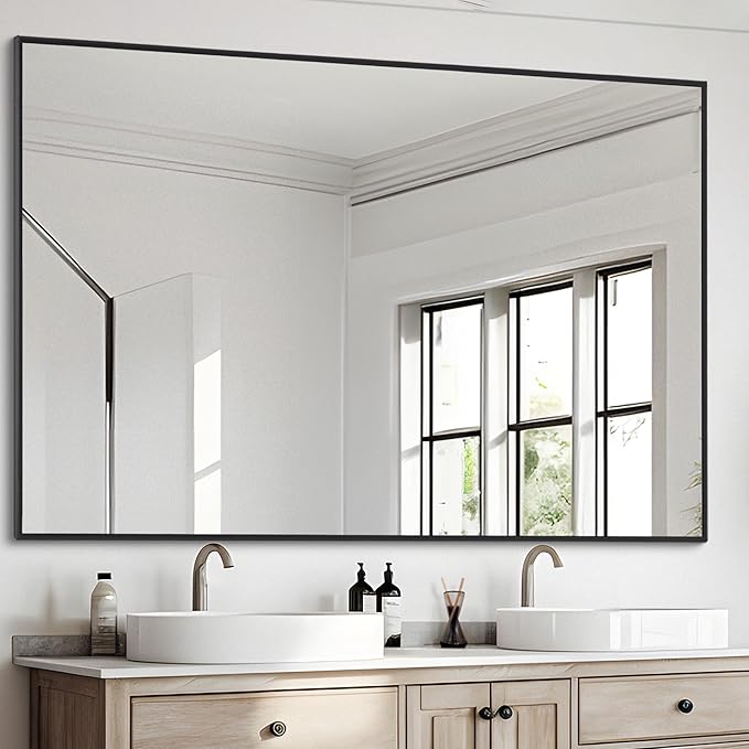 Black Bathroom Mirror for Wall, 36x48 Inch Rectangle Mirrors with Metal Frame, Modern Vanity Wall Mirror Decor for Entryway Hangs, Bathroom Living Room Horizontal or Vertical