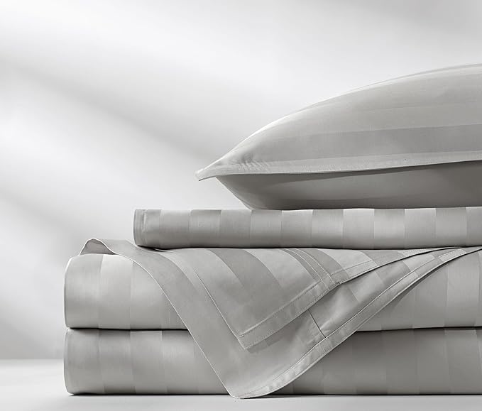 King Sheets by Pure Bamboo, Genuine 100% Organic Viscose Derived from Bamboo Bed Sheet Set, Luxuriously Soft & Cooling, Double Stitching, Lifetime Quality Promise (King, Jacquard Silver)