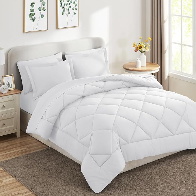 CozyLux Full Size Comforter Sets White - 7 Pieces Bed in a Bag Full, Luxury Soft Bed Set for All Seasons, Bedding Set with Down Alternative Comforter, Sheets, Pillowcases & Shams