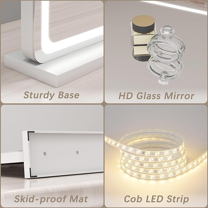 Vanity Mirror with Lights, 32" x 22" Large Lighted Vanity Mirror with Dimmable 3 Modes, LED Makeup Mirror, Touch Screen Control, USB Charging Port, Tabletop or Wall-Mounted