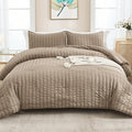 AveLom Taupe Seersucker Queen Comforter Set (90x90 inches), 3 Pieces-100% Soft Washed Microfiber Lightweight Comforter with 2 Pillowcases, All Season Down Alternative Comforter Set for Bedding