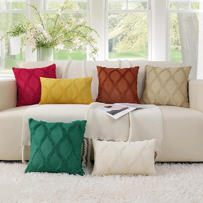 decorUhome Christmas Throw Pillow Covers 22x22 Inch Set of 2, Soft Plush Faux Fur Wool Red Couch Pillow Covers, Decorative Neutral Pillow Cases for Bed Sofa Living Room Home Decor
