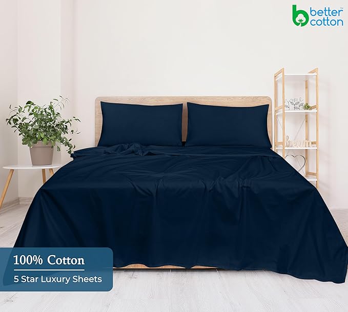 400 Thread Count 100% American Grown Cotton Navy Flat Sheet Only - Cooling Sheets - Luxury Sateen Weave - Full Size Flat Sheet Sold Separately - Super Soft Cotton Top Sheets (Full, Rivera Navy)