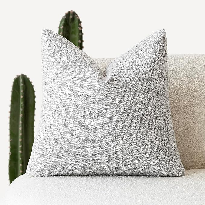 Foindtower Decorative Textured Boucle Throw Pillow Covers Accent Solid Pillow Cases Neutral Soft Cozy Couch Cushion Case for Chair Sofa Bedroom Living Room Home Decor 24 x 24 Inch,Light Grey