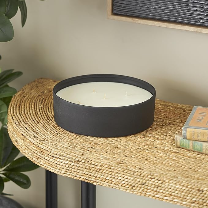 Deco 79 Metal Decorative Candle Creamy Vanilla Swirl Scented Textured 59oz 5 Wick Aromatherapy Candle with White Wax, 9" x 9" x 3", Black