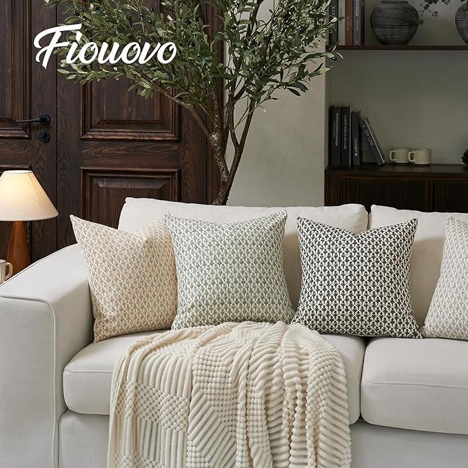 Floral Pillow Covers 18x18 Pillow Cover Block Print Couch Pillows for Living Room Decorative Neutral Accent Throw Pillow Covers, 1PC, Charcoal Black