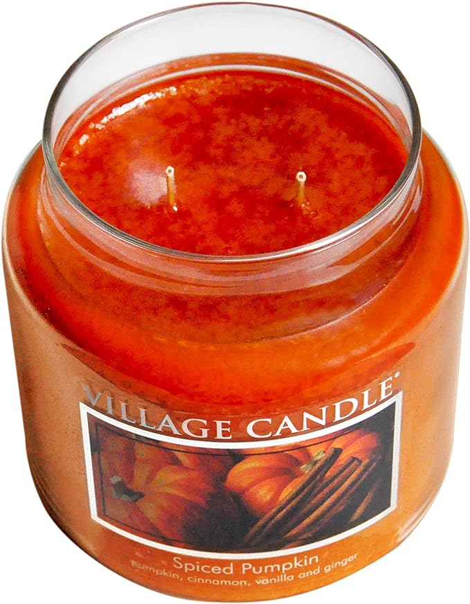 Village Candle Spiced Pumpkin Large Apothecary Jar, Scented Candle, 21.25 oz.