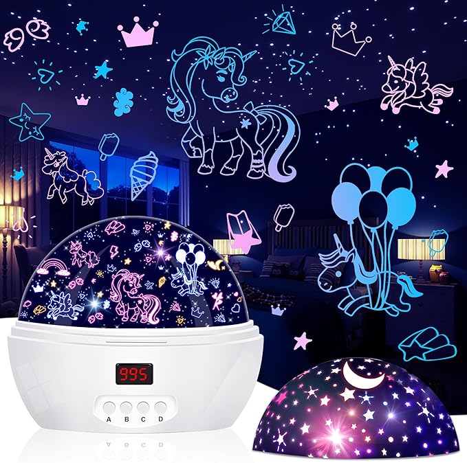 Unicorn Projector Night Light for Girls, Star Lights Projector for Ceiling Kids Bedroom Decor Gifts for 3-6 Year Old Girl Night Light Projector with Timer, Christmas Birthday Gift for Girls