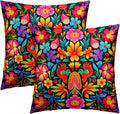Mexican Throw Pillow Covers 16x16 - Mexico Pillow Cover Colorful Flowers Pillowcase Set of 2 Floral Birds Cushion Cover for Bedroom Home