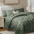 Nestl Pinch Pleated Comforter Set - 7 Piece Olive Green Bed in a Bag, All Season King Bedding Set with Flat Sheet, Fitted Sheet, Pillowcases and Shams