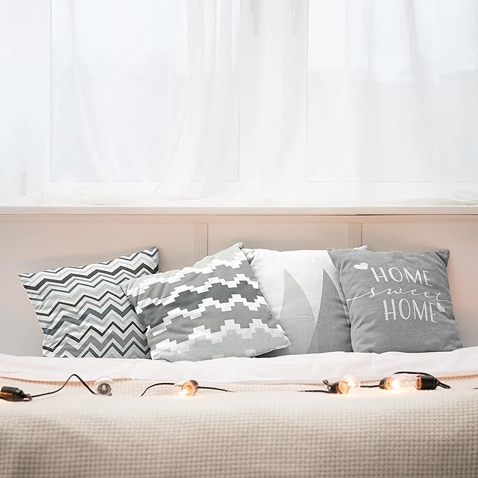 Ambesonne Modern Throw Pillow Cushion Case Pack of 4, Geometric Style Pattern of Triangles Zigzags Love Home Phrase Print, Modern Accent Double-Sided Digital Printing, 24", Pale Grey White and Dimgray