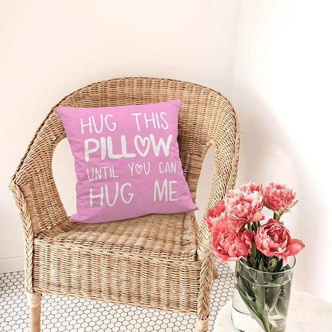 Sufamb Hug This Pillow Until You Can Hug Me Throw Pillow Covers Decor, 24'' x 24'' Pillow case, Boyfriend Girlfriend Birthday Gifts，Long Distance Relationships Gifts， Valentine's Day Gifts(Lilac)