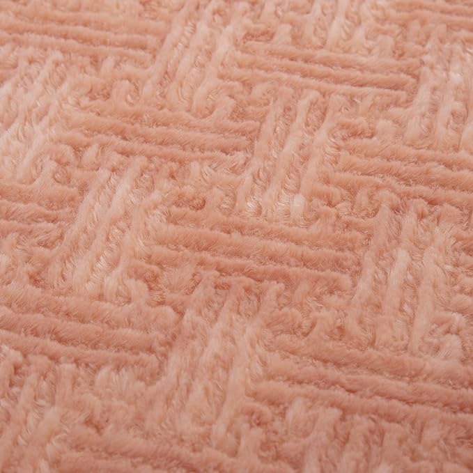 DaDa Bedding Coral Pastel Peach Rose Faux Fur Throw Blanket - Dreamy Geometric Embossed Sherpa Backside - Super Soft Warm Cozy Plush Fluffy - 90" x 90"