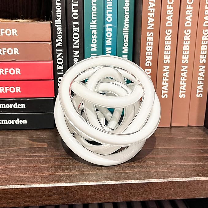 Glass Knot Teal Decor Ball - 5.1 Inch Hand Blown Infinity Sculpture Orbit Home Decor Table Decoration Interio Art