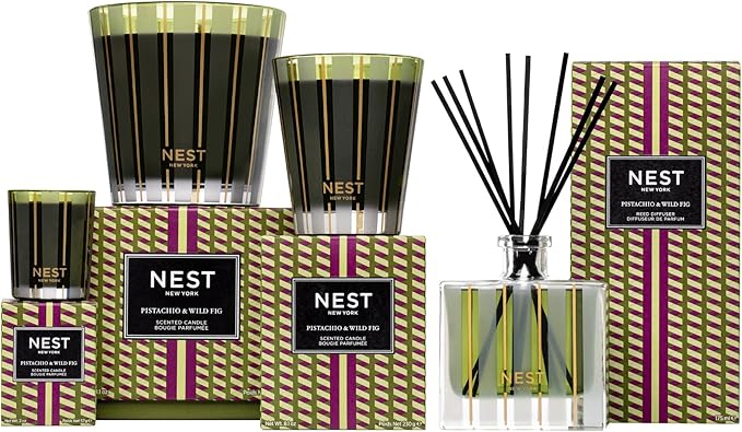 NEST New York Scented 3-Wick Candle, Pistachio & Wild Fig - 21.2 oz - Up to 100-Hour Burn Time - Reusable Glass Vessel