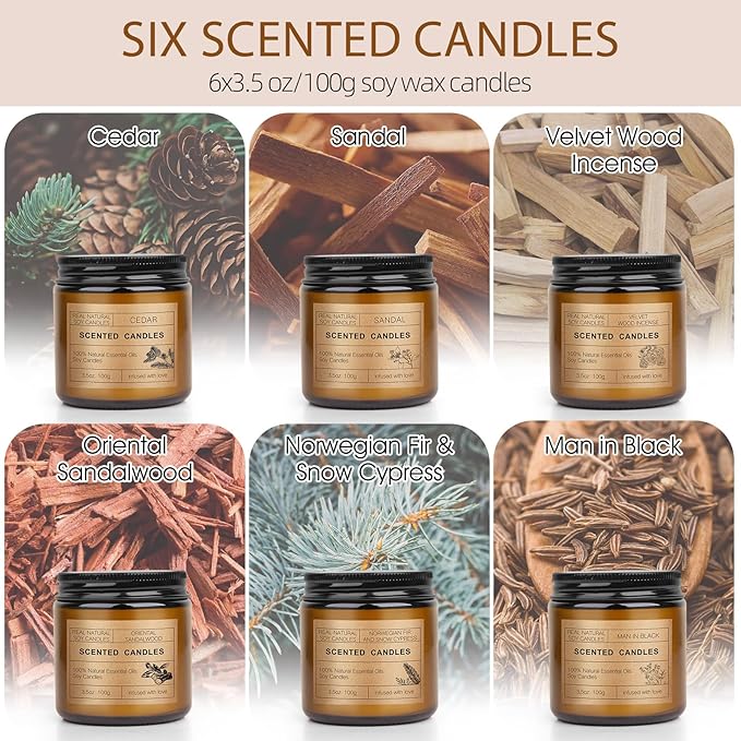 6 Pack Scented Candles Set | Candles for Home Scented, Candles Gifts Set for Women Men, Long Lasting Soy Wax Candle, Aromatherapy Candles Gift for Birthday Thanksgiving Christmas Day