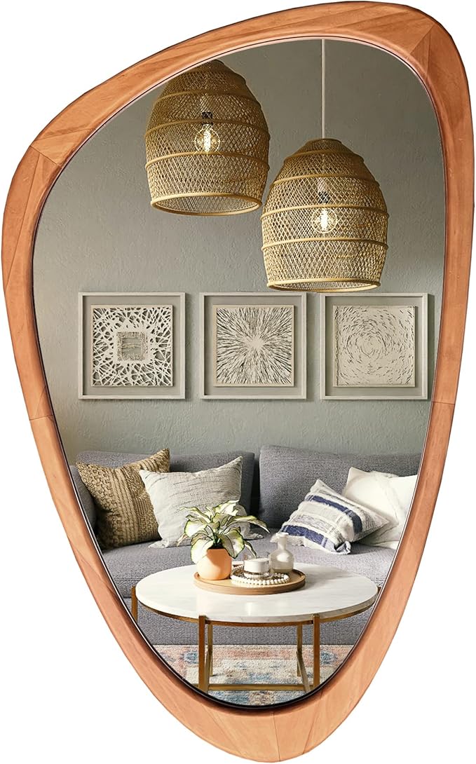 WallBeyond Asymmetrical Mirror, Irregular Wall Mirror, Wall Mirrors Decorative for Bedroom Living Room Entryway Hall, Wood Mirror for mid Century Modern Decor 30" H x 19" W