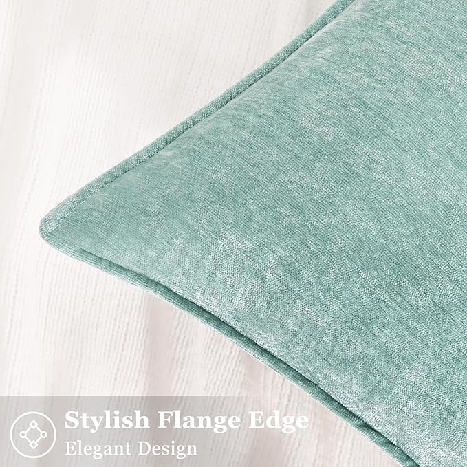 decorUhome Couch Throw Pillow Covers 20x20 Set of 2, Decorative Soft Euro Neutral Chenille Pillow Covers with Elegant Design for Sofa Bed Living Room Home Decor, Aqua Haze