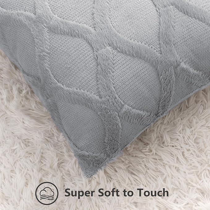decorUhome Throw Pillow Covers 22x22 Inch Set of 2, Soft Plush Faux Fur Wool Grey Couch Pillow Covers, Decorative Neutral Pillow Cases for Bed Sofa Living Room Home Decor
