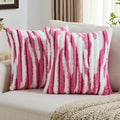 FUTEI Blush Decorative Throw Pillow Covers 24x24 Inch Set of 2, Soft Tie-Dye Faux Rabbit Fur Striped Texture European Cushion Case, Modern Home Decor for Couch Bed Living Room