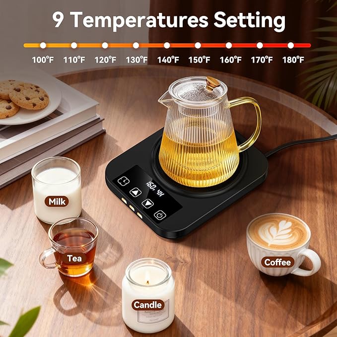 Coffee Mug Warmer & Mug Set for Desk, 36W Electric Coffee Cup Warmer with 16oz Cup, 9 Temp Settings Auto Shut Off Heated Mug Plate for Home Office Desk Accessories, Gifts for Coffee Lovers, Black