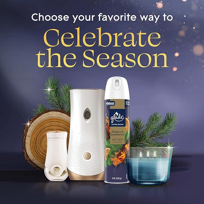 Glade 1-Wick Scented Candle Jar, Embers & Sandalwood, Air Freshener Infused with Essential Oils, 4.08 Oz, 2 Count