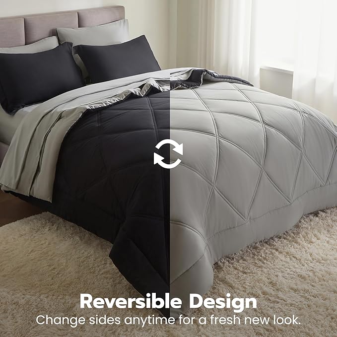 Joiedomi Twin Comforter Set with Sheets Black, 5 Pieces Twin Bedding Sets with 1 Down Alternative Comforter, 1 Flat Sheet, 1 Fitted Sheet, 1 Pillowcase and 1 Pillow Sham, Bed in a Bag for All Seasons