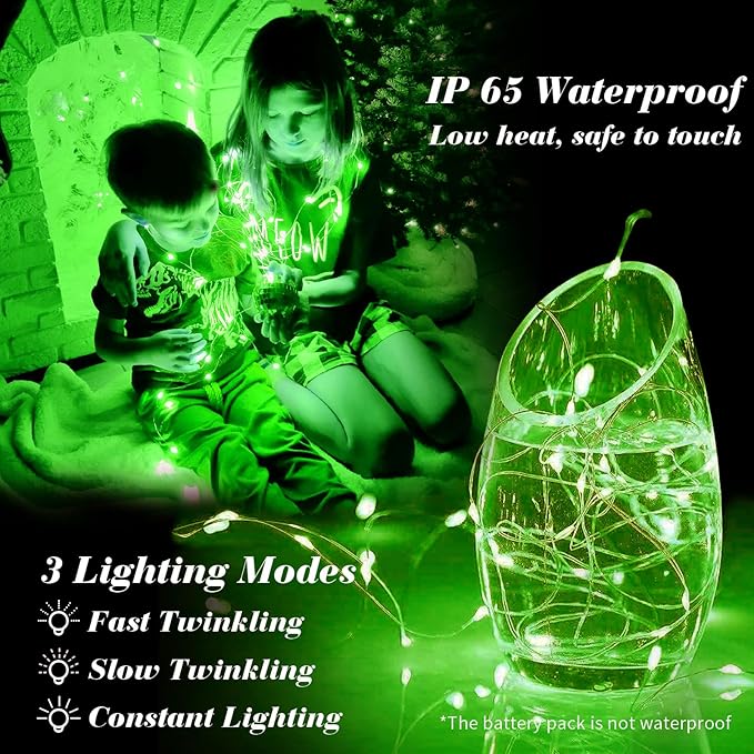 ZGWJ 12 Pack Fairy Lights Battery Operated, 7ft 20 Mini LED Fairy String Lights Silver Wire 3 Modes for DIY, Parties, Wedding, Bedroom, Halloween Christmas Decoration Green