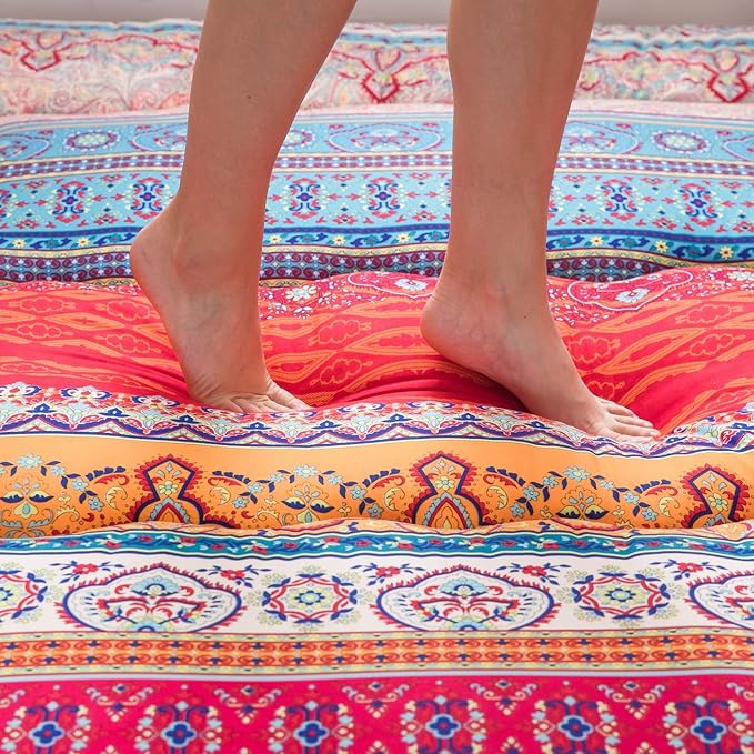 MAXYOYO Bohemian Retro Floor Mattress Vintage Floral Japanese Futon Mattress Roll Up Tatami Floor Mat Foldable Bed Portable Camping Mattress Sleeping Pad Floor Lounger Couch Bed Queen Size