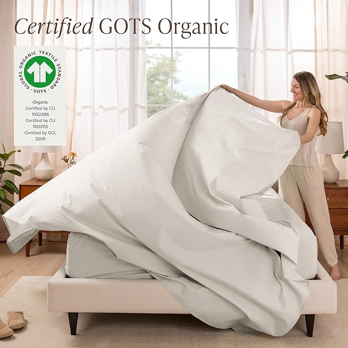 Bare Home 100% Organic Cotton King Sheet Set - Crisp Percale Weave - Lightweight & Breathable - Bedding Sheets & Pillowcases (King, French Beige)