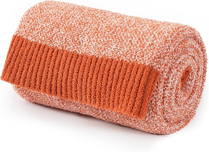 Carriediosa Heather Throw Blanket 60" X 80" Twin, 400GSM Ultra Soft Microfiber Fuzzy Fluffy Reversible Knitted Blankets Cozy Plush Lightweight and Warm Fall Throws for Couch, Bed, Sofa, Rust