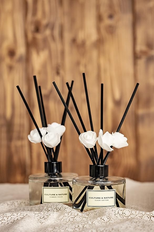 CULTURE & NATURE Reed Diffuser Set 6.7oz (200ml) Mango Mandarin Scented Diffuser with Sticks Home Fragrance Reed Diffuser for Bathroom Shelf Decor