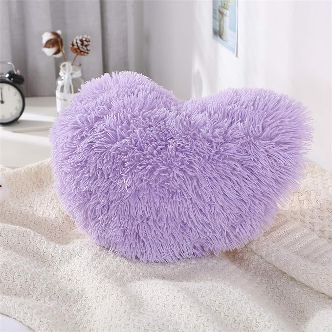 MOOWOO Fluffy Heart Pillow, Faux Fur Throw Pillow,Sherpa Plush Fluffy, Cute Soft Throw Cushion, Valentines Day,Thanks Giving Days,Christmas Day Decorative for Home Bed Couch Heart Shape