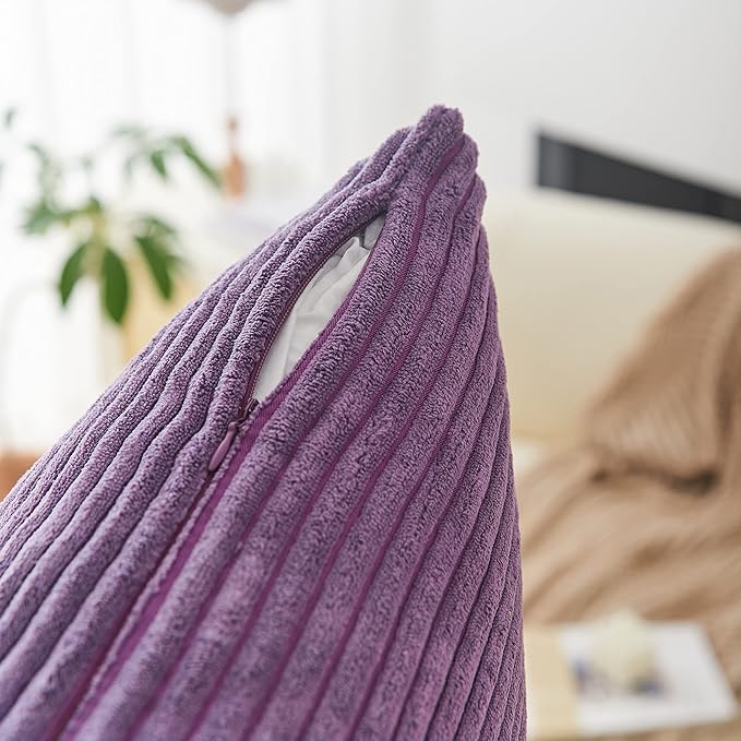 Home Brilliant 12x20 Pillow Cover Lumbar for Toddler Soft Striped Corduroy Rectangle Throw Pillow Covers for Sofa Bed Chair, 12 x 20 Inch (30x50cm), Purple
