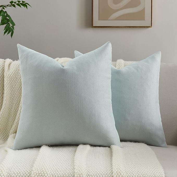 FUTEI Light Blue Chenille Throw Pillow Covers 20x20 Inch Set of 2,Soft Wide Chevron Textured Cushion Case,Farmhouse Home Decor for Couch Living Room