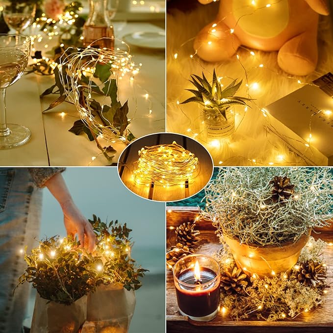 Brightown 24 Pack Fairy Lights Battery Operated - 7Ft 20 Led Mini String Lights Silver Wire Waterproof Firefly Starry DIY Lights for Bedroom Patio Wedding Party Christmas Decor (Warm White)