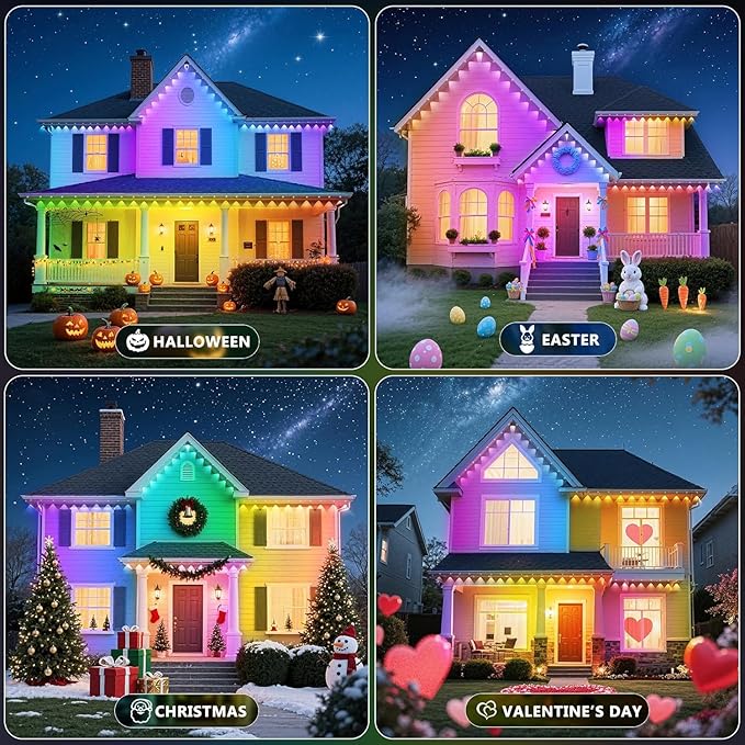 LETIANPAI 200FT Permanent Outdoor Lights,RGB Eaves Lights with App Control Remote,DIY Scene Modes IP67 Waterproof Outdoors Under Eave Lighting,Outdoor Light for Garden Decor