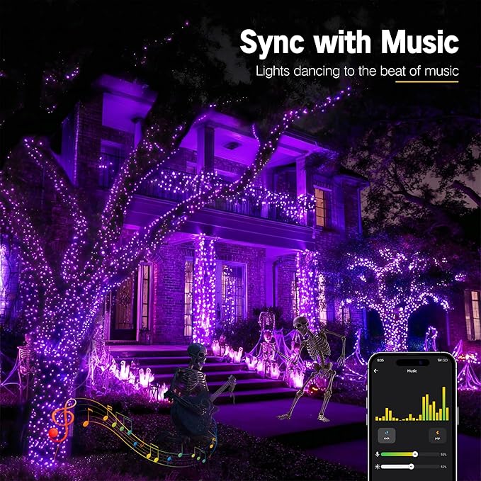 Brizled Smart Halloween Lights, 300 LED 98FT Orange & Purple Color Changing String Lights APP & Voice Control, Music Sync, Dimmable Ghostfire Flow Light for Outdoor Indoor Halloween Thanksgiving Decor