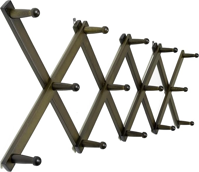 WEBI Accordion Wall Hanger,Expandable Wooden Hat Rack for Wall Mounted Coat Rack,Accordion Hat Hooks Holder for Baseball Caps,14 Peg,Dark Walnut