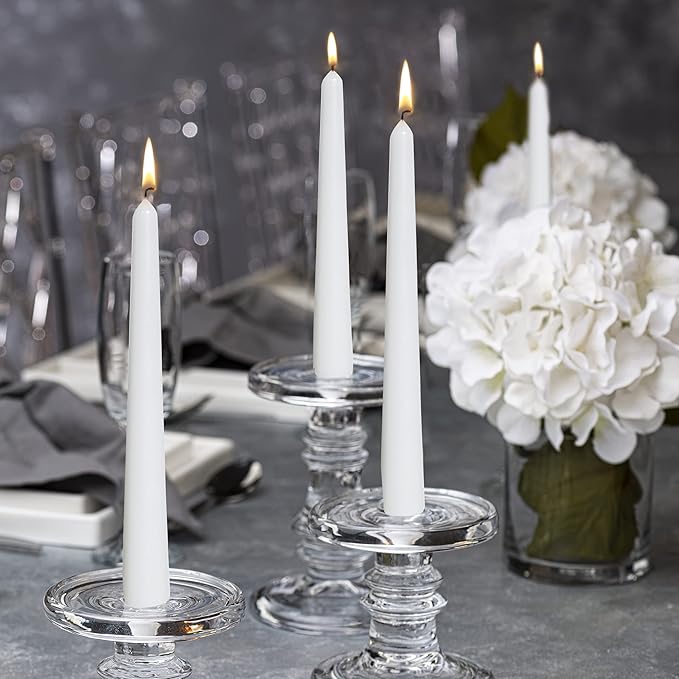 BOLSIUS White Taper Candles - 4 Pack Unscented 10 Inch Dinner Candle Set - 8 Hours Burn Time - Premium European Quality - Smokeless and Dripless Household, Wedding, Party, and Home Decor Candlesticks
