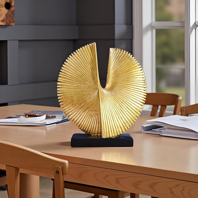 Modern Abstract Round Decorative Sculpture , Dining Living Room Desk Decor,Geometric Home Decor Statues,Shelf Top Decor Aesthetics,making it perfect for placing coffee tables or office shelves,golden