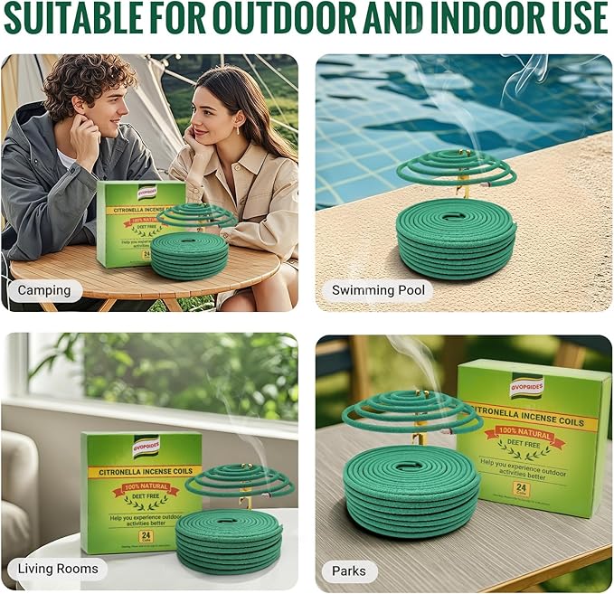 Citronella Incense coils, Made from Natural Plants, Suitable for Outdoor, Living Room, Terrace use (24 coils and 1 Coil Holders)