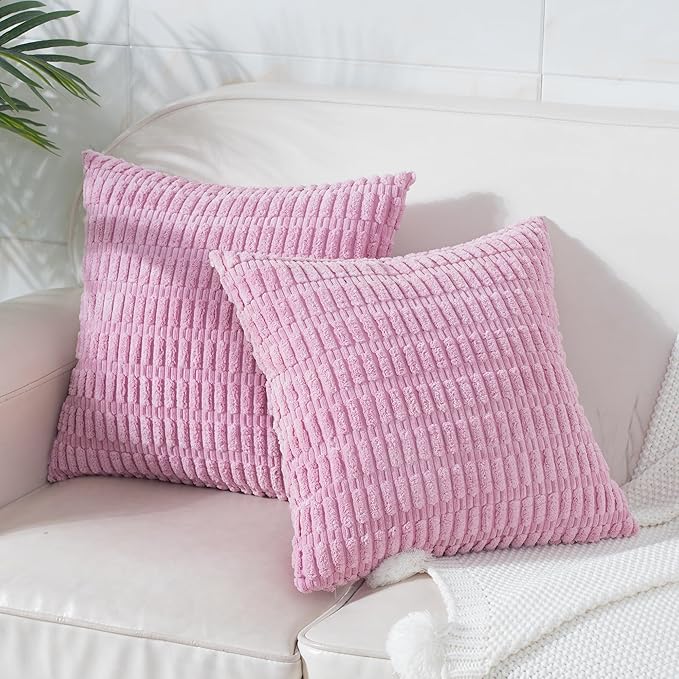 Blush Pink Throw Pillow Covers 20x20 Inch Set of 2, Corduroy Decorative Striped Spring Couch Pillow Covers Soft Boho Valentine's Day Modern Home Decor for Sofa Living Room Bed