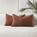 HAUSSY Set of 2 12x20 Decorative Throw Pillow Covers, Soft Cozy Textured Boucle Lumbar Pillow Cases, Home Decor for Couch Bed Living Room, Rust