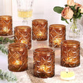 12 Pack Vintage Amber Votive Candle Holders, Glass Candle Holders for Wedding Table Centerpiece, Small Tealight Candle Holder for Home Decor, Tea Lights Candle Holder for Party, Boho Fall Decor