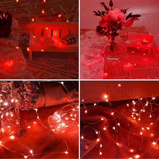 4-Pack 33FT 100 LED Fairy Lights Battery Operated with Remote & Timer, Fairy Christmas String Lights for Bedroom Decor, Waterproof 8 Modes Twinkle Lights for Room (Red)