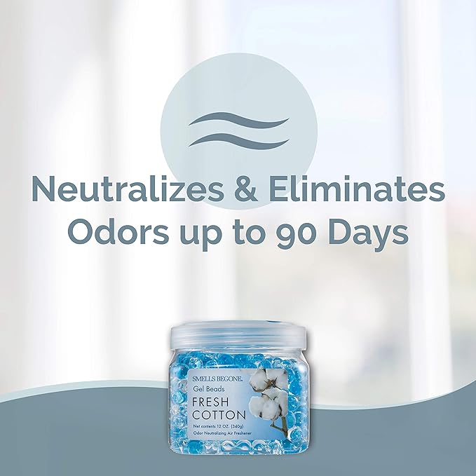SMELLS BEGONE Odor Eliminator Gel Bead Value Pack - 72 oz - Air Freshener - Made with Essential Oils - Eliminates Odors in Bathrooms, Pet Areas, Cars, & Boats - Fresh Cotton Scent