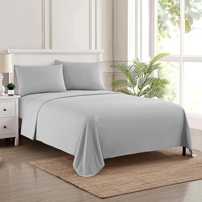 King Size Sheets - Breathable Luxury Bed Sheets with Full Elastic & Secure Corner Straps Built In - 1800 Supreme Collection Extra Soft Deep Pocket Bedding Set, Sheet Set, King, Silver