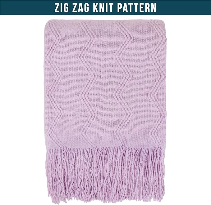PAVILIA Lavender Purple Knit Throw Blanket for Couch Bed, Soft Knitted Farmhouse Sofa Throw for Living Room, Lightweight Decorative Summer Throw Blanket for Chair, Outdoor Textured Boho Blanket, 50x60