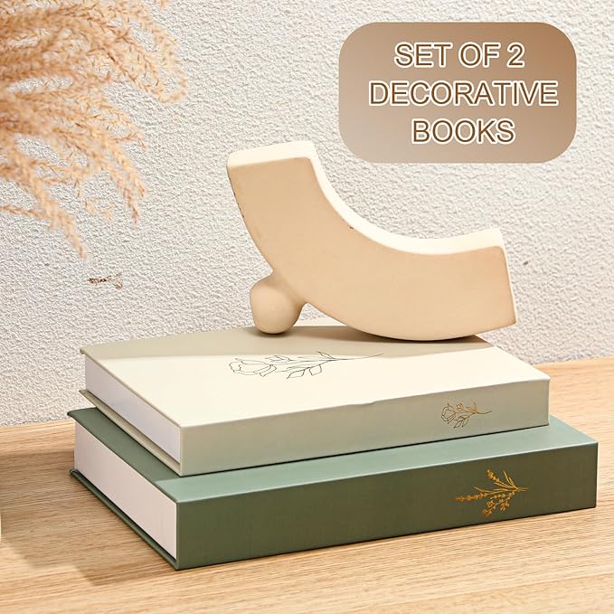 Set of 2 Decorative Books Boxes, Faux Books Stacked for Decoration for Coffee Tables Modern Home Bookshelves Decor, Fake Fashion Photo Storage Boxes(Sage Green Beige)